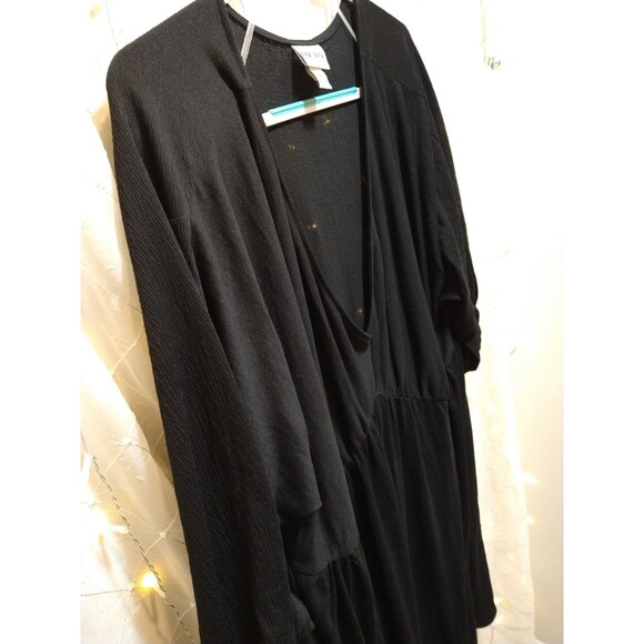 AVA & VIV WOMANS 3X BLACK MIDI DRESS 3/4 SLEEVE V NECK RIPPLE W/ POCKETS COMFY - Picture 2 of 10